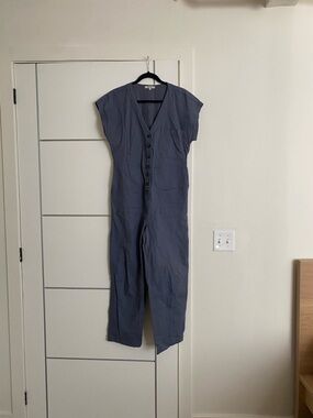 Madewell Slate Blue Short-Sleeve Button-Front Jumpsuit